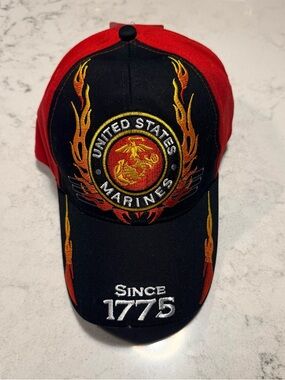 NWT-United States Marines Officially Licensed Flame Emblem Hat Black/Red